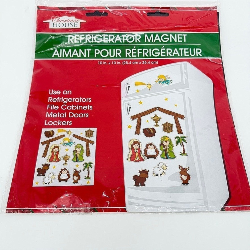 Christmas House Nativity Scene Refrigerator Magnets NOS Holiday Kids Decor